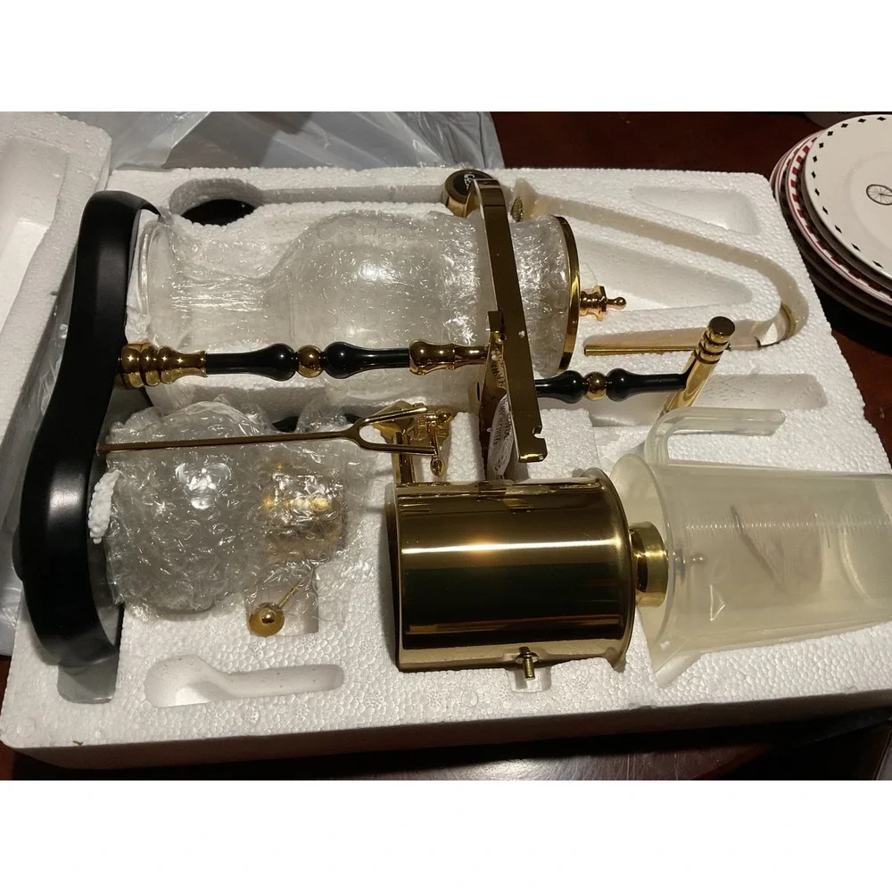Exquisite Life Belgium Style Siphon Coffee Maker Gold Glass New in Box
